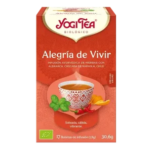 Infusión Yogi Tea Alegría de Vivir Infusión Ayurvédica de Hierbas con Albahaca, Cáscara de Naranja y Chile.
