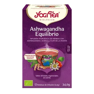 Infusión Yogi Tea Ashwagandha Equilibrio Infusión Ayurvédica de Hierbas con Ashwagandha, Acerola y Flor de la Pasión.