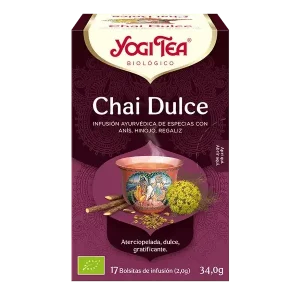 Infusión Yogi Tea Chai Dulce Infusión Ayurvédica de Especias con Anís, Hinojo y Regaliz.