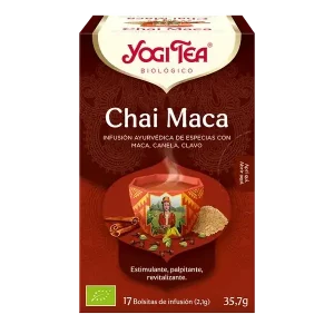 Infusión Yogi Tea Chai Maca Infusión Ayurvédica de Especias con Maca, Canela y Clavo.