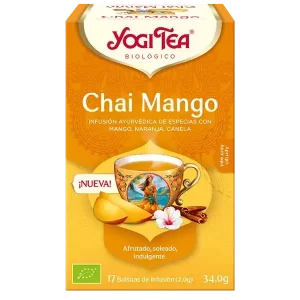 Infusión Yogi Tea Chai Mango Infusión Ayurvédica de Especias con Mango, Naranja, Canela.