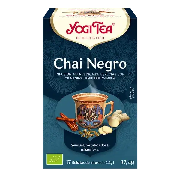 Infusión Yogi Tea Chai Negro Infusión Ayurvédica de Especias con Té negro, jengibre y canela.