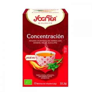 Infusión Yogi Tea Concentración Infusión Ayurvédica de Hierbas con Ginseng, Melisa y Eucalipto.