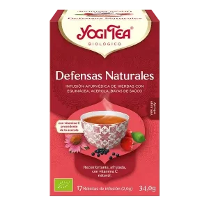 Infusión Yogi Tea Defensas Naturales Infusión Ayurvédica de hierbas con equinácea, acerola y bayas de saúco.