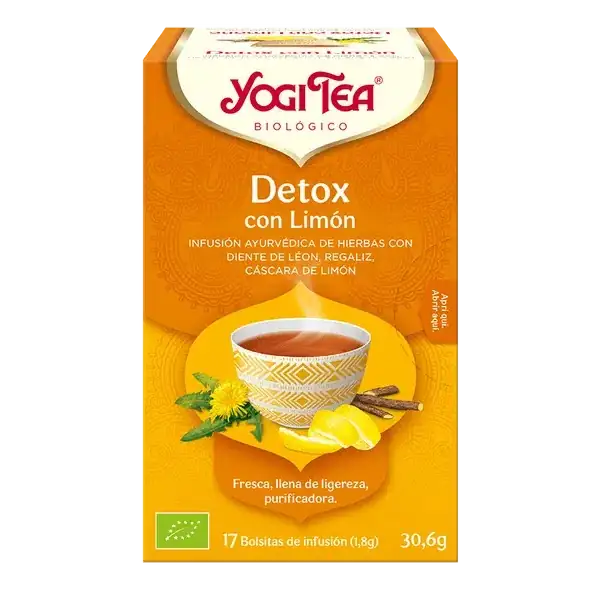 Infusión Yogi Tea Detox con limón Infusión Ayurvédica de Hierbas con Regaliz, Diente de León y Canela.