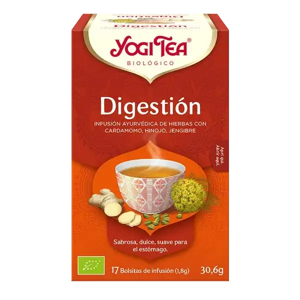 Infusión Yogi Tea Digestión Infusión Ayurvédica de Hierbas con Cardamomo, Hinojo y Jengibre.