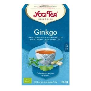 Infusión Yogi Tea Ginkgo Infusión Ayurvédica de Hierbas con Ginkgo, Hierba Limón y Hierba Luisa.