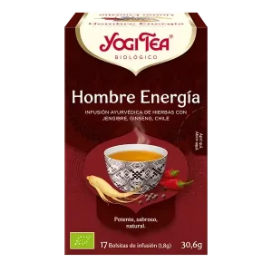 Infusión Yogi Tea Hombre Energía Infusión Ayurvédica de Hierbas conJengibre, Ginseng y Chile.