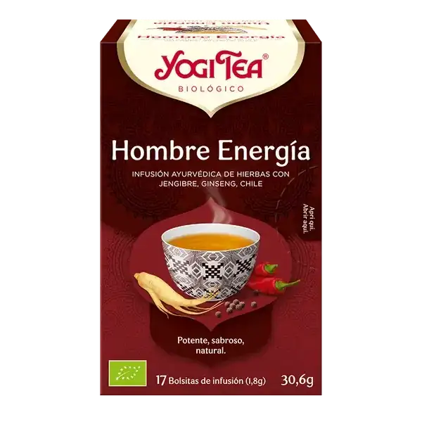 Infusión Yogi Tea Hombre Energía Infusión Ayurvédica de Hierbas conJengibre, Ginseng y Chile.