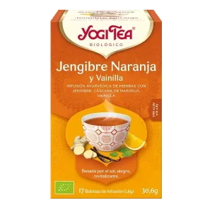 Infusión Yogi Tea Jengibre, Naranja y Vainilla Infusión Ayurvédica de Hierbas con Jengibre, Cáscara de Naranja y Vainilla.