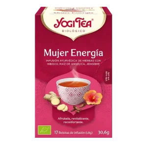 Infusión Yogi Tea Mujer Energía Infusión Ayurvédica de Hierbas con Hibisco, Raíz de Angélica y Jengibre.