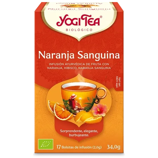 Infusión Yogi Tea Naranja sanguina Infusión ayurvédica de fruta con naranja, hibisco y naranja sanguina.
