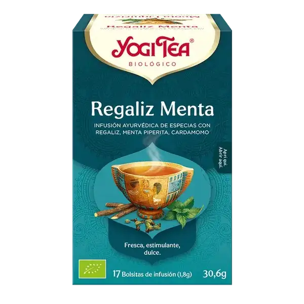 Infusión Yogi Tea Regaliz y Menta Infusión Ayurvédica de Especias con Regaliz, Menta Piperita y Cardamomo.
