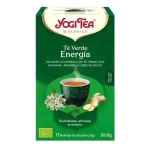 Infusión Yogi Tea Té verde Energía Infusión Ayurvédica de Té Verde con Guaraná, jengibre y flores de saúco.