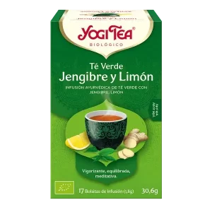 Infusión Yogi Tea Té Verde con Jengibre y limón Infusión Ayurvédica de Té verde con jengibre y limón.