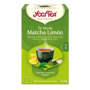 Infusión Yogi Tea Té verde Matcha Limón Infusión Ayurvédica de Té Verde con Matcha, hierba limón y lima.