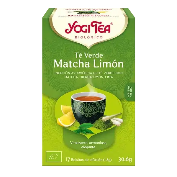 Infusión Yogi Tea Té verde Matcha Limón Infusión Ayurvédica de Té Verde con Matcha, hierba limón y lima.